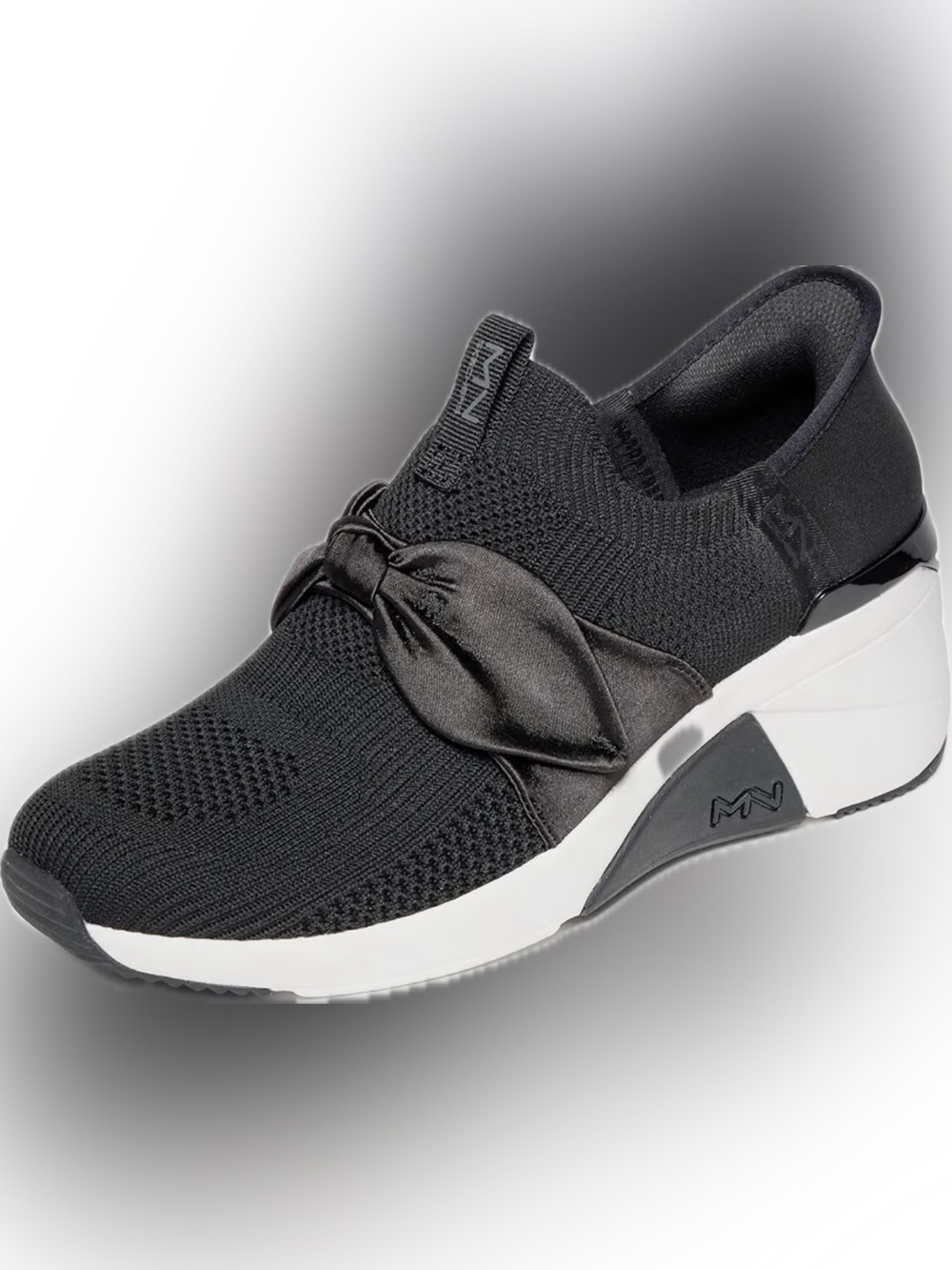 Skechers Mark Nason A-Wedge Black with Satin Bow & White Sole Sz 7